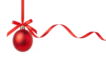Elegant red christmas bauble with ribbon and bow for festive decoration