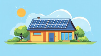 Solar energy transformation residential area digital art sunny environment perspective view sustainable living concept