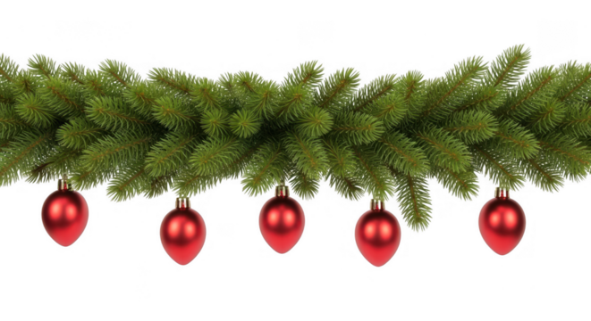 Festive christmas garland featuring red baubles and green pine branches - Powered by Adobe