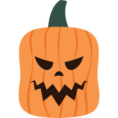 Spooky Orange Jack O Lantern With A Creepy Face And A Green Stem On A Transparent Background