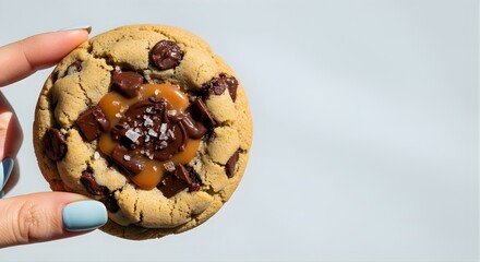 closeup chocolate cookie in a hand