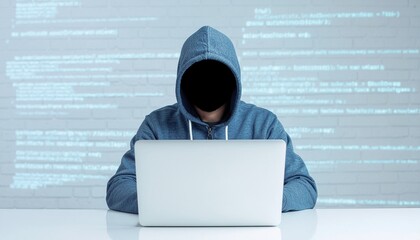 A hacker downloading data with glowing progress bars on screens, dark room, blue-red lights, face obscured.