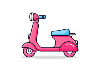 Pink Cartoon Scooter with Blue Seat and Black Outline.