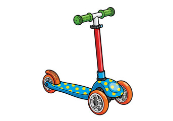 Colorful Three-Wheeled Scooter with Yellow Dots for Kids Fun.