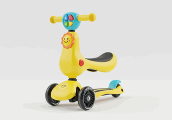 Yellow Ride-On Scooter with Seat and Three Wheels for Toddlers.