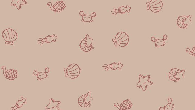 Cute Sea Creatures Seamless Pattern in Minimal Pastel Style