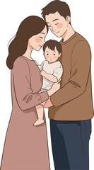 Obraz premium Warm Family Portrait Flat Design Cute Baby Held By Parents Warm Colors
