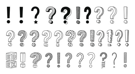 Question mark and exclamation point doodle vector illustration