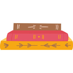 Stack of Three Books With Decorative Patterns on a Transparent Background and Simple Illustrations of Spines