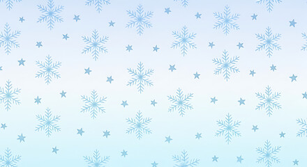 A light blue gradient background with a repeating pattern of light blue snowflakes and small stars.