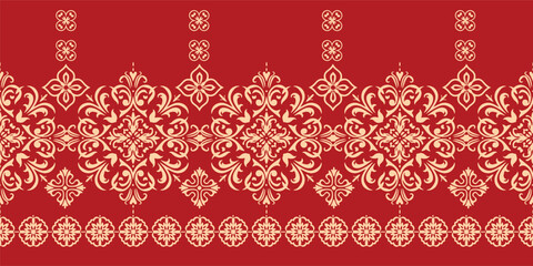 floral pattern vintage ethnic modern embroidery texture boho design vector illustration hand drawn pink flower motif branches leaves wallpaper seamless background border.	
