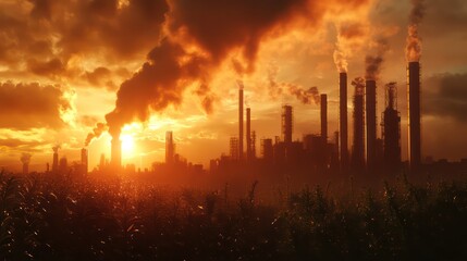 Industrial pollution sunset urban environment photography factory landscape wide-angle view environmental impact