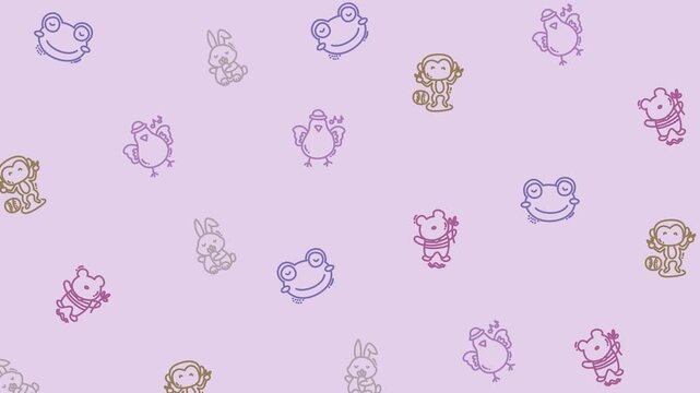 Cute Animal Friends Seamless Pattern on Soft Purple Background