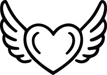 Black outline heart with wings on white background