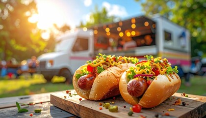 Gourmet Hot Dogs at an Outdoor Food Truck Event