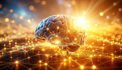 goldden brain glowing with gold light