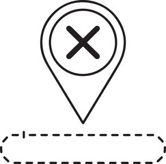 Location pin with x mark and dashed line