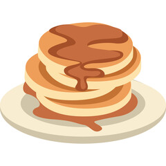 Stack of golden brown pancakes drizzled with thick brown syrup served on a white plate a simple breakfast delight on a transparent background