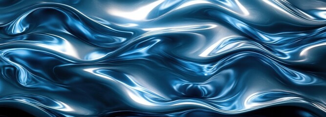 Obraz premium Deep ocean blue liquid metal with glossy reflections creating mesmerizing waves and fluid movement