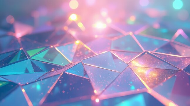 Abstract geometric crystal surface with pink and blue light reflections - Powered by Adobe