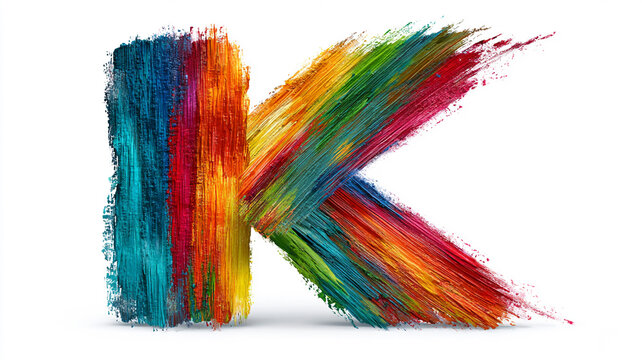 Abstract colorful brush strokes the word "K" isolated on white background - Powered by Adobe