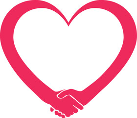 Love and cooperation heart logo vector illustration featuring handshake inside heart, symbol of family, care, unity, healthcare, trust, faith, compassion, support and community branding,