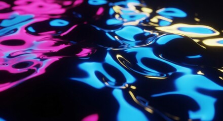 Abstract Swirling Fluid Surface with Neon Pink and Blue Glow