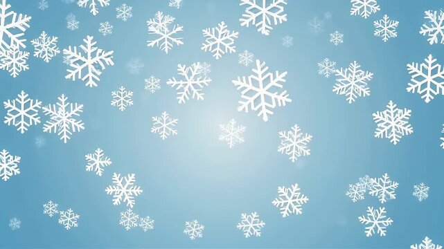 Seamless looping animation of falling cartoon snowflakes on a blue winter background