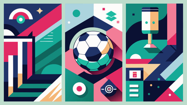 Set of customizable football poster templates showcasing different styles for team promotions and events.eps