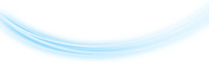 Fototapeta premium Abstract curved blue light trail with soft luminous glow on transparent background