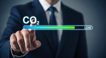 Man touching carbon dioxide level indicator suit finger