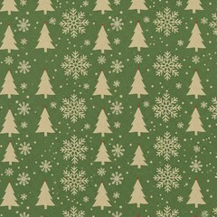 Obraz premium Christmas wrapping paper with trees and snowflakes