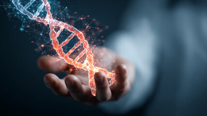 DNA double helix floating in hand