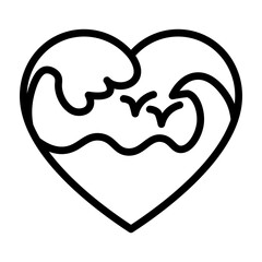 Ocean Heart Vector Line Icon Design