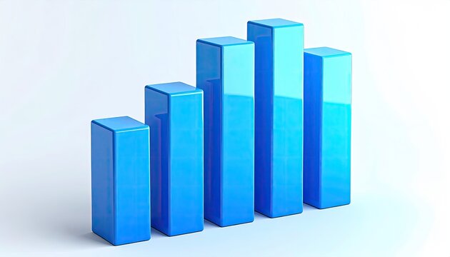 Blue bars ascend, showing upward growth, on white ground