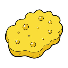 A bright yellow sponge covered in playful bubbles, symbolizing freshness and cleanliness. Perfect for cleaning themes, hygiene icons, or household product illustrations.
