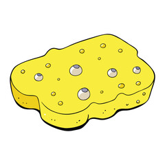 A bright yellow sponge covered in playful bubbles, symbolizing freshness and cleanliness. Perfect for cleaning themes, hygiene icons, or household product illustrations.
