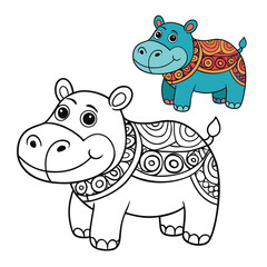A zentangle-style hippopotamus coloring page featuring intricate patterns and flowing lines, perfect for relaxing creativity and mindful coloring for all ages.
