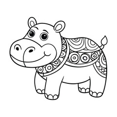 A zentangle-style hippopotamus coloring page featuring intricate patterns and flowing lines, perfect for relaxing creativity and mindful coloring for all ages.
