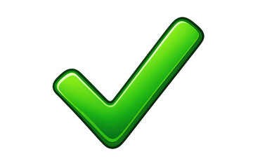 Green glossy check mark icon indicating approval, success, completion, and validation on a transparent background