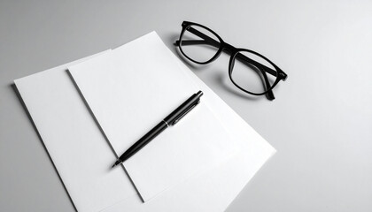 Fototapeta premium Workspace with paper, pen, and glasses for work.