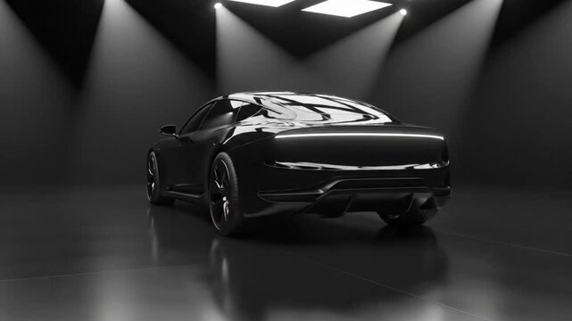 Sleek Black Sports Car in a Studio Setting A Detailed View of the Rear Design