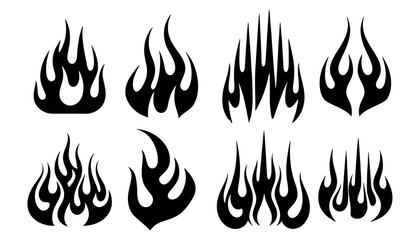 Black Flame Silhouette fire patterns Vector Set on White Background