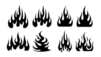 Black Flame Silhouette fire patterns Vector Set on White Background
