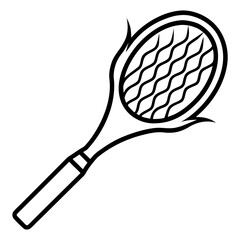 Black and white tennis racket outline icon representing athletic activity for recreation
