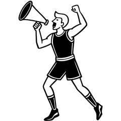 Cheering Athlete with Megaphone Illustration Emphasizing Team Spirit and Motivation Graphics