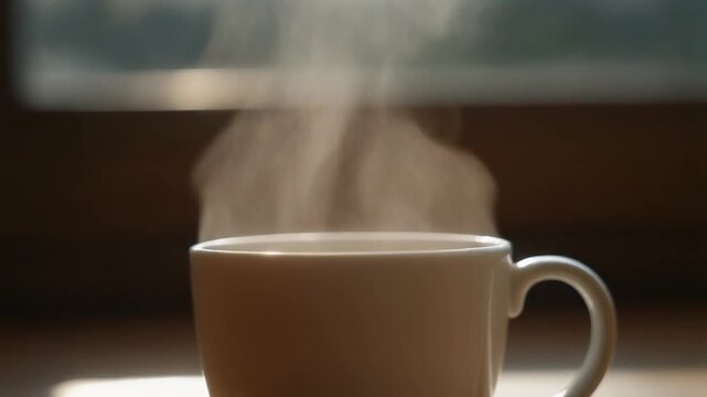 湯気の立つコーヒーカップのクローズアップ