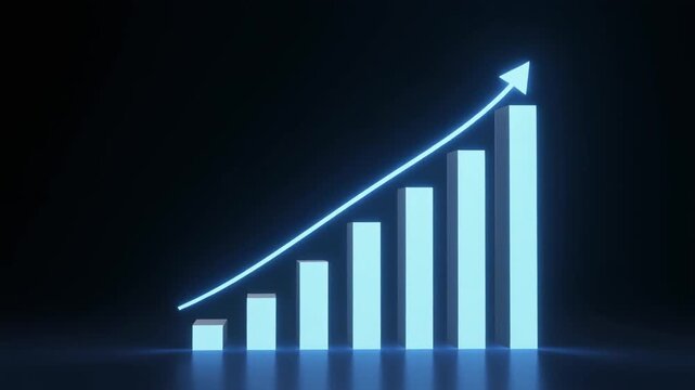 上昇していく抽象的な光の棒グラフ