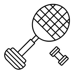 Outline illustration of badminton racket and dumbbell on white background symbol for sports