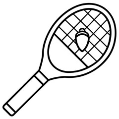 Tennis Racket with Acorn Inside the Strings Black and White Outline Style